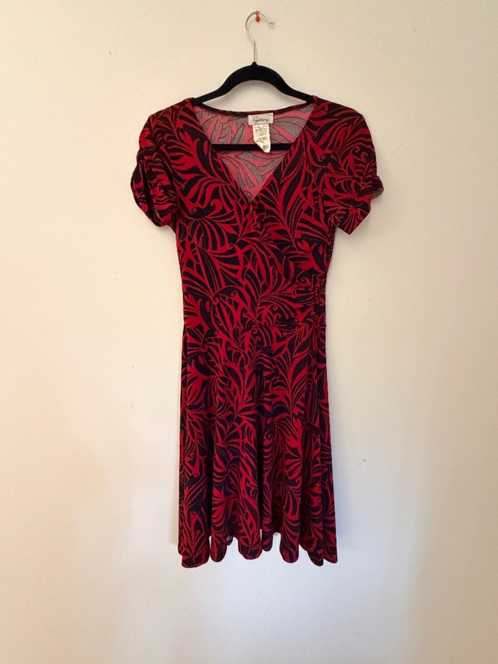 Vintage Speechless Red Black Abstract Dress Small Y2K Wrap Fit & Flare
